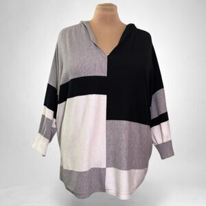 SIONI Color Block Curved Hemline Hooded Long Sleeve Sweater, NWT! 3X